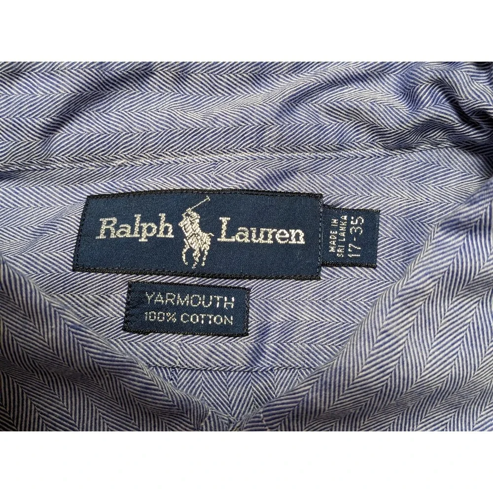 VTG POLO RALPH LAUREN YARMOUTH Herringbone Men‎ 17-35 Cotton Button Dress Shirt